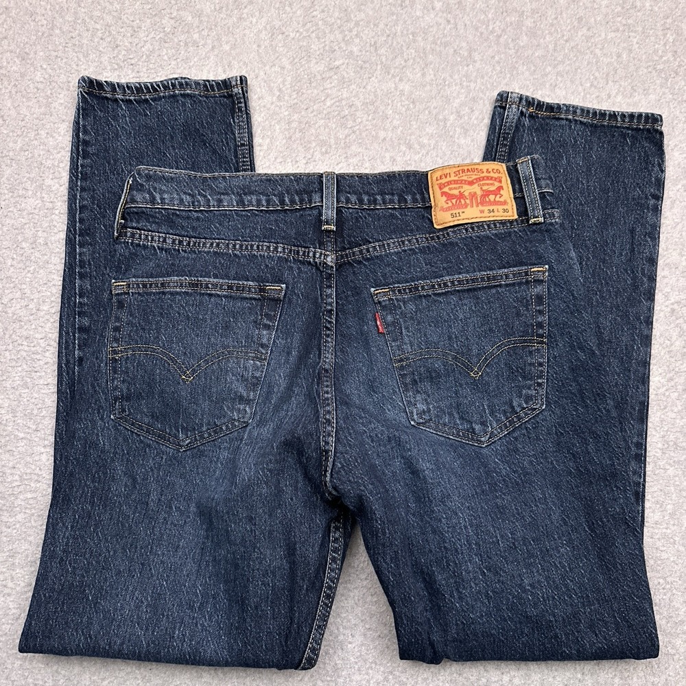 Levi's 511 Jeans Men's 33x30* Slim Fit Straight Leg Dark Wash Denim Stretch EUC - Picture 9 of 11